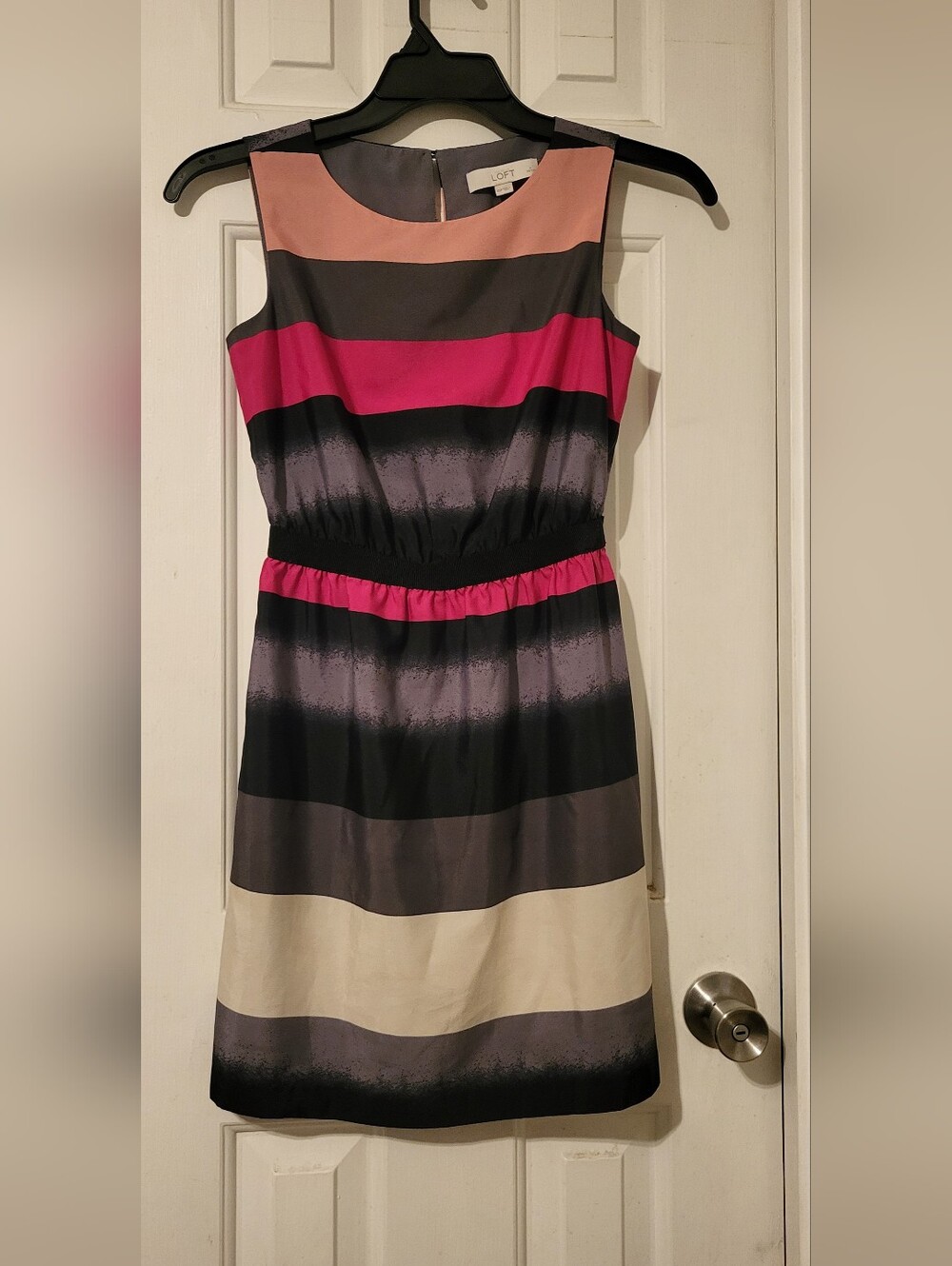 LOFT Striped Sleeveless Colorblock Mini Dress in Pink, Black, Gray, Cream, Tan